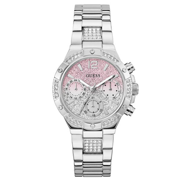 Harlow Silver Watch with Ombre Pink Glitter Face
