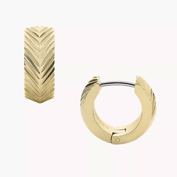 Fossil Harlow Linear Texture Gold-Tone Huggie Hoop Earrings