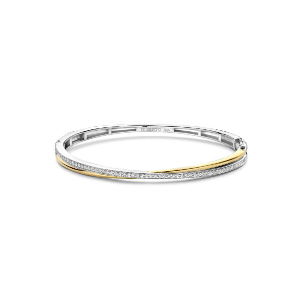 Ti Sento Two Tone Twist CZ Bangle