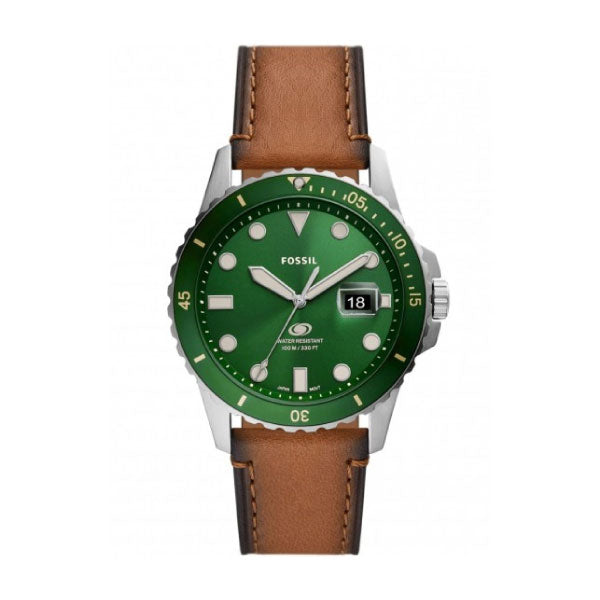 Fossil Green Three-Hand Date Tan Eco Leather Watch