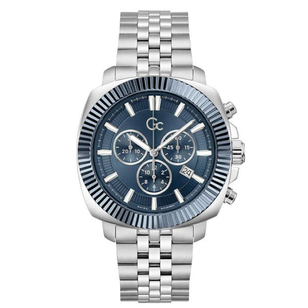 Flair Coussin Gents Silver Watch with Blue Dial