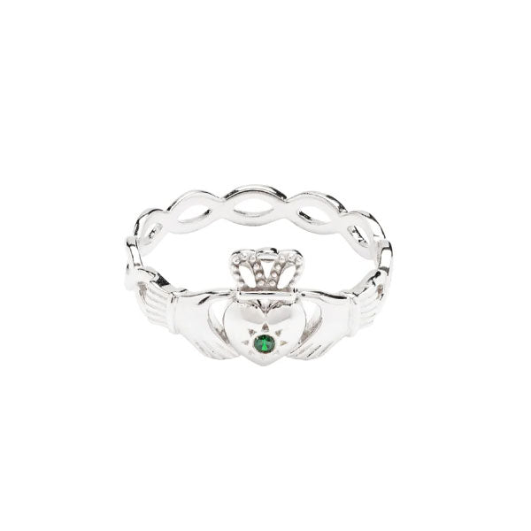 Sterling Silver Claddagh Ring with Green Cubic Zirconia