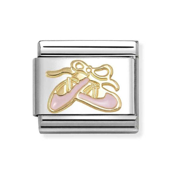 18k Gold with Enamel Pink Dance Shoes Link