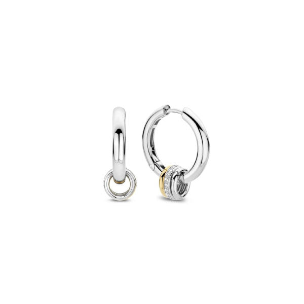 Silver Hoop Earrings with Silver & Gold Bead Detail