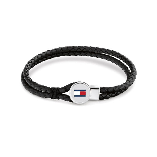 Bruce Double Braided Black Leather Mens Bracelet