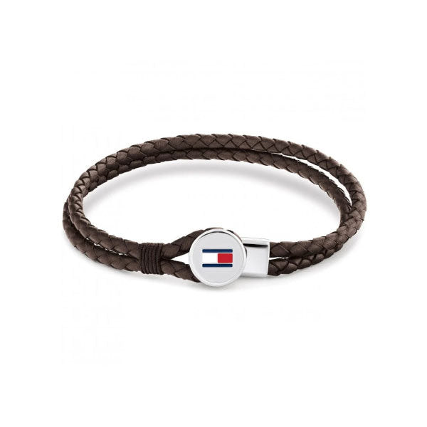 Bruce Double Braided Brown Leather Mens Bracelet