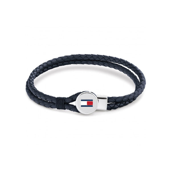 Bruce Double Braided Navy Leather Mens Bracelet