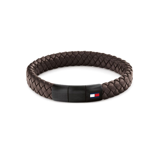 Round Braided Brown Leather Mens Bracelet