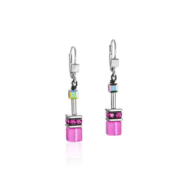 GeoCUBE® Silver Earrings Multicolour Pink Rainbow