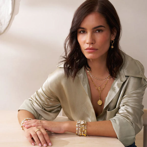 Gold and Silver Delicate Cube Chain Starry Moon Necklace