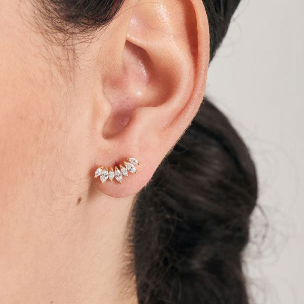 Ania Haie Gold Sparkle Marquise Climber Barbell Earring