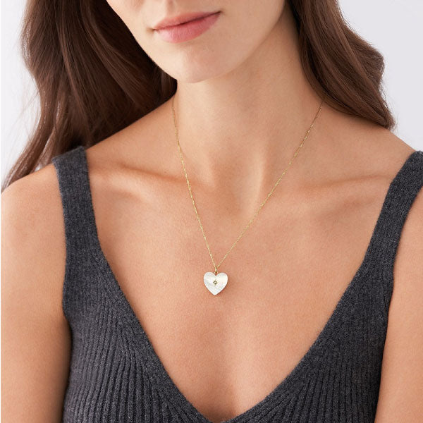 Fossil Locket Collection White Mother of Pearl Heart Necklace