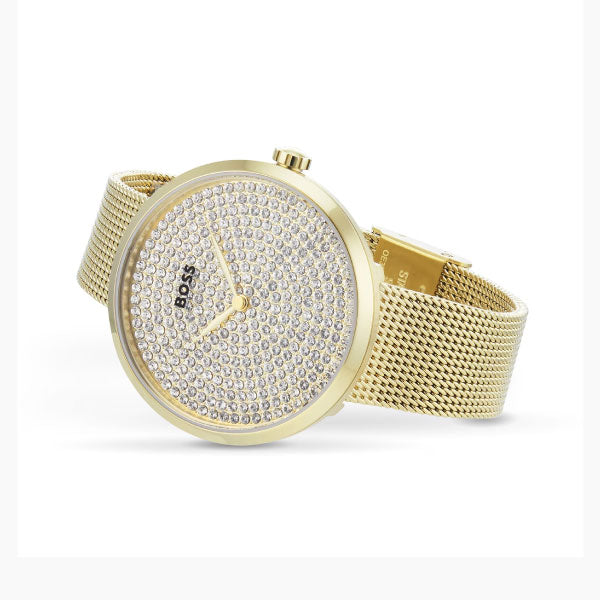 Hugo Boss Ladies Praise Crystal Set Dial Gold Watch