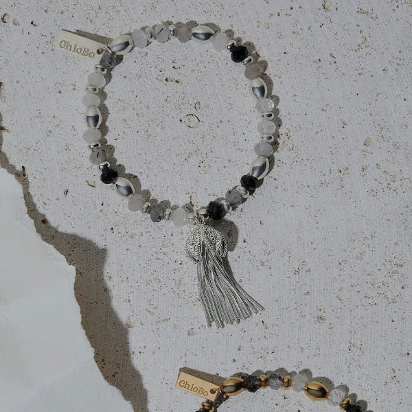 Chlobo Tassel Of Joy Black Rutilated Quartz Bracelet Silver