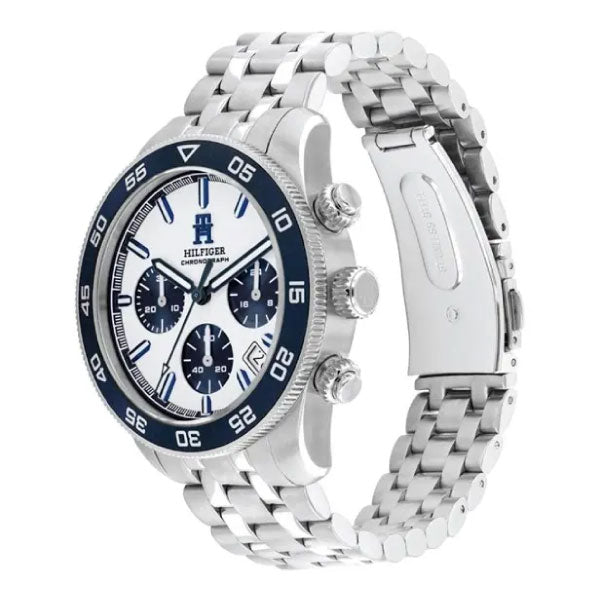 Mens Watch with Silver Bracelet Strap and White Dial