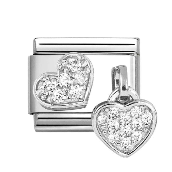 Composable Classic CHARMS steel, 925 silver and cz pavè Heart and heart