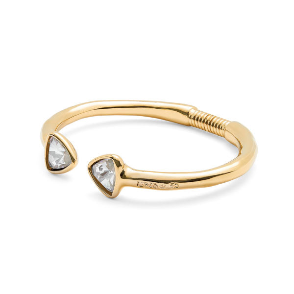 Gold Cuff Bracelet with Two Multi-coloured Crystals