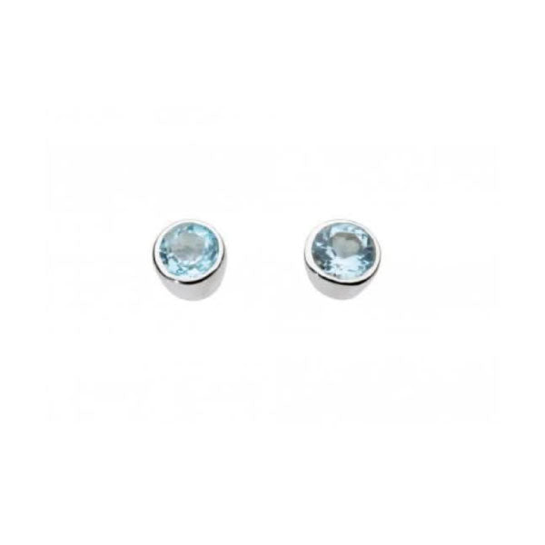 Silver 4mm Round Blue Topaz Cubic Zirconia Stud Earrings