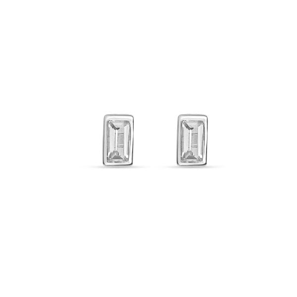 Baguette Cubic Zirconia Framed Silver Stud Earrings