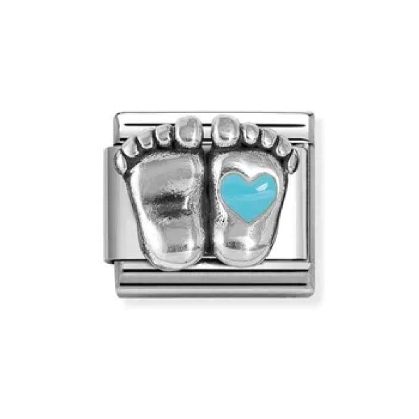 Nomination Classic Silvershine Baby Feet With Light Blue Heart Charm