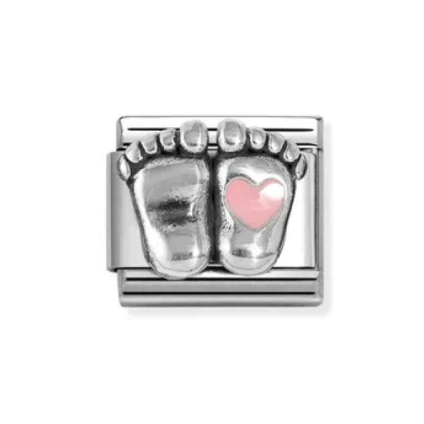 Nomination Classic Silvershine Baby Feet With Pink Heart Charm