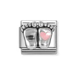 Nomination Classic Silvershine Baby Feet With Pink Heart Charm