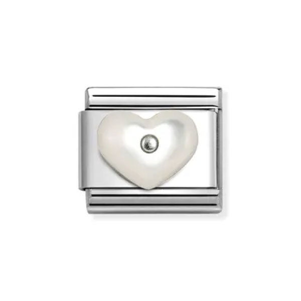 Composable Classic STONE SYMBOLS in steel and 925 sterling silver WHITE MOTHER OF PEARL heart