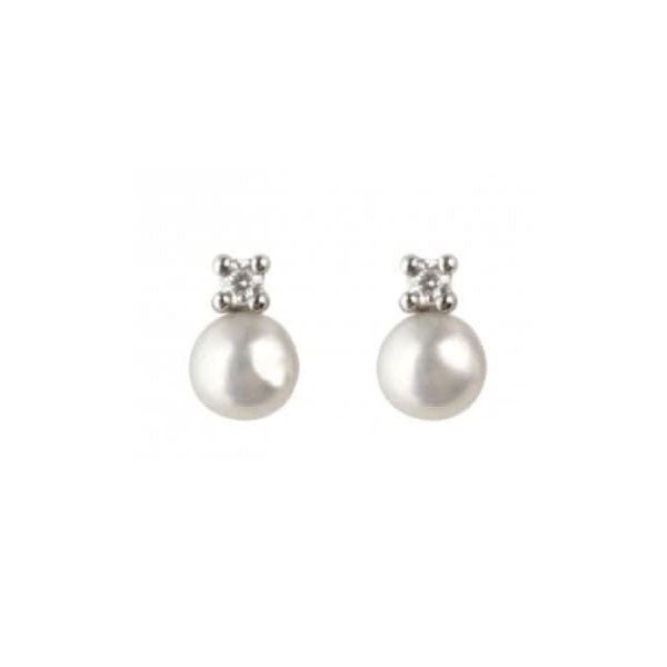 Silver 4mm Freshwater Pearl Cubic Zirconia Stud Earrings