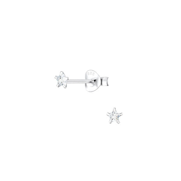 Silver 3mm Cubic Zirconia Petitie Star Stud Earrings