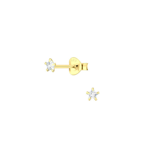 Gold 3mm Cubic Zirconia Petitie Star Stud Earrings