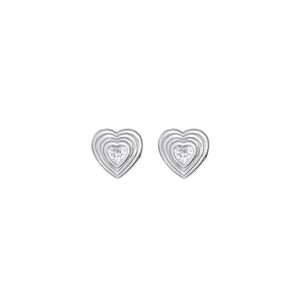 Silver Ridged Heart Cubic Zirconia Stud Earrings