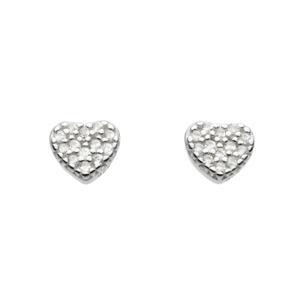 Silver Cubic Zirconia Pave Heart Stud Earrings