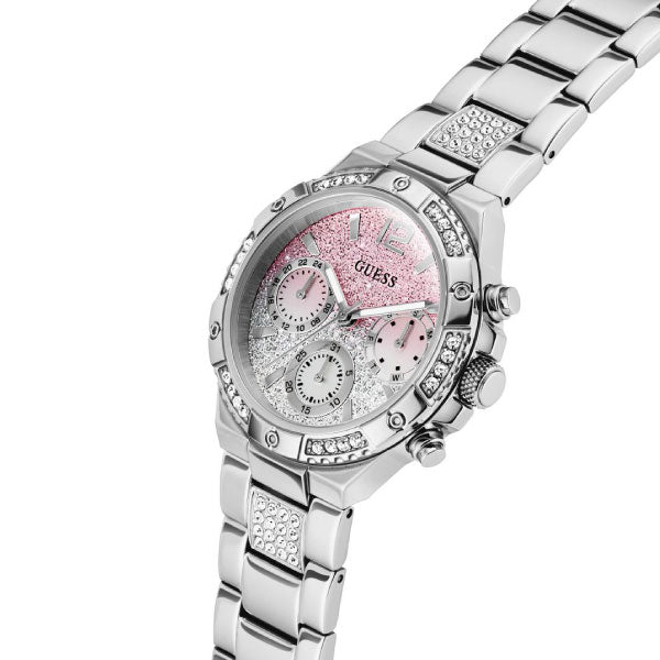 Harlow Silver Watch with Ombre Pink Glitter Face