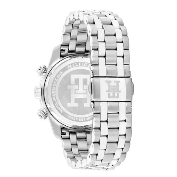 Mens Watch with Silver Bracelet Strap and White Dial