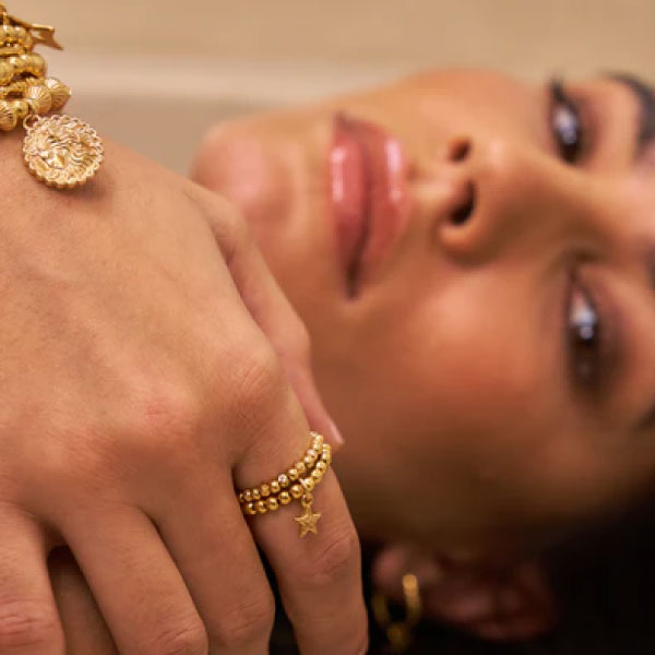 Gold Mini Raised Star Double Ring