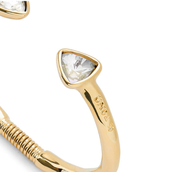 Gold Cuff Bracelet with Two Multi-coloured Crystals