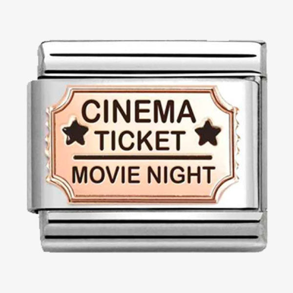 Composable Classic PLATES in stainless steel with 9k rose gold and enamel Cinema ticket