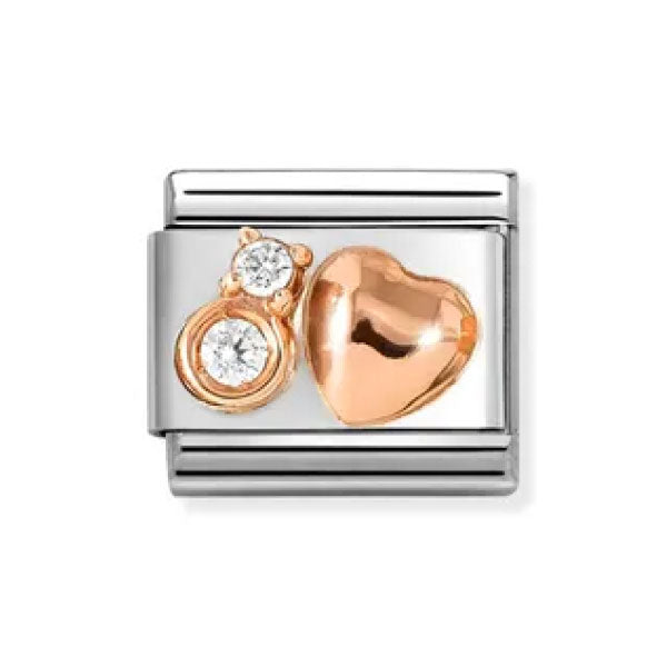 Composable Classic Symbols in stainless steel with 9k rose gold and CZ WHITE rounded Heart