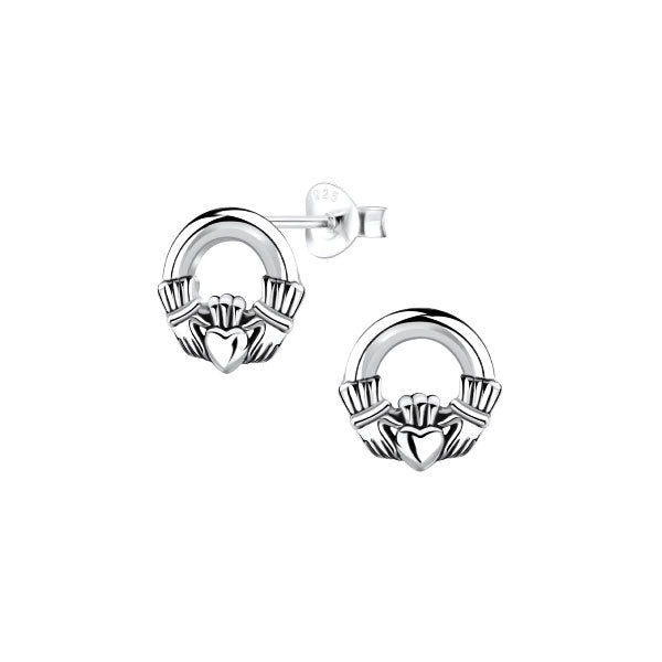 Silver Petite Claddagh Stud Earrings