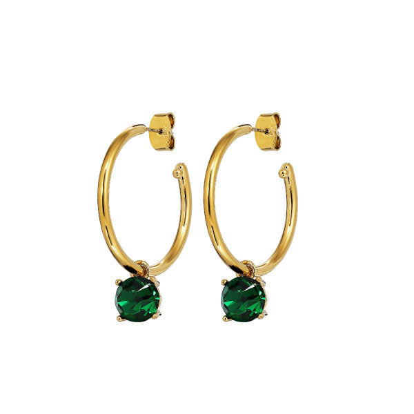 Diega Gold Earrings Emerald Green