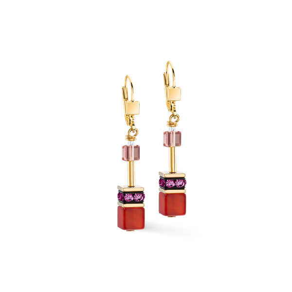 GeoCUBE® Iconic Precious Gold Earrings Festive Red
