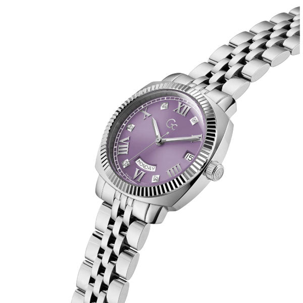 Flair Coussin Ladies Silver Watch with Purple Dial