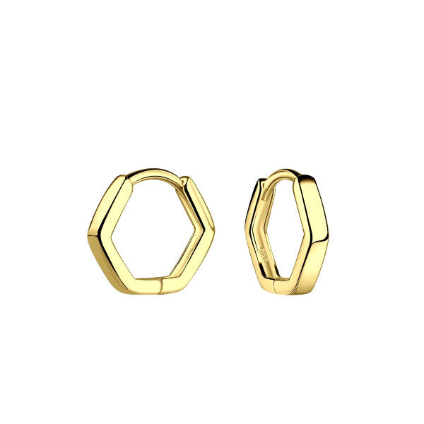 Gold Hexagon Hinged Huggie Hoop Earrings
