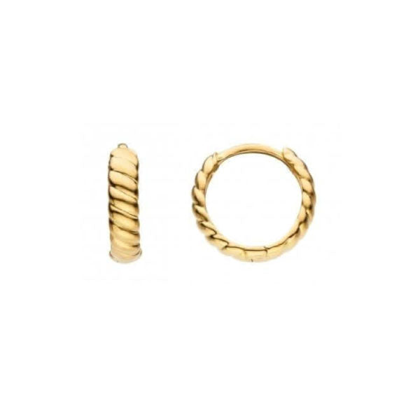 Gold 10mm Ridged Huggie Hoop Earrings