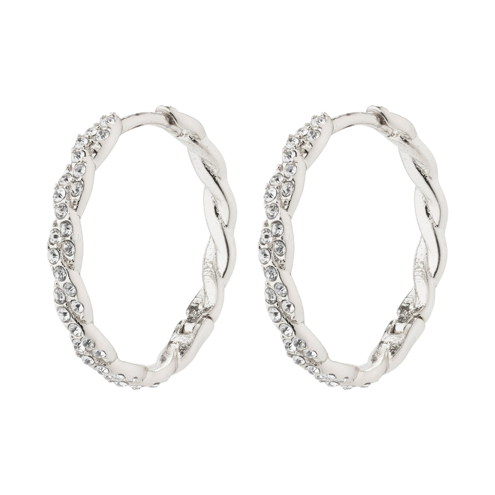 EZO twirled crystal hoops silver-plated