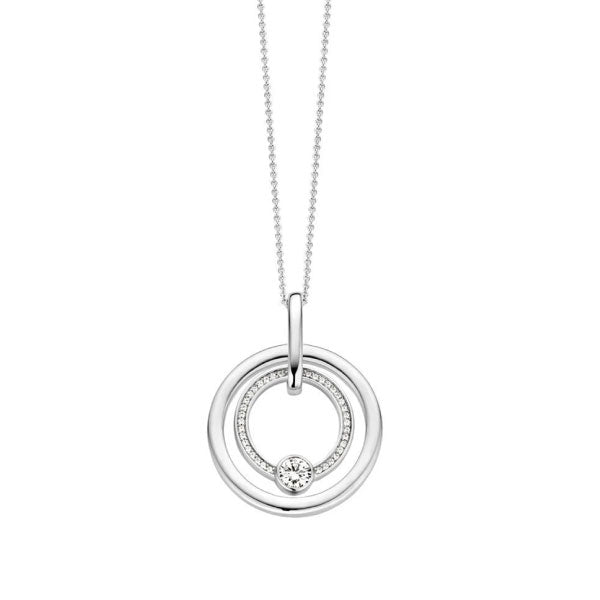 Silver Circle Pendant with CZ Stones
