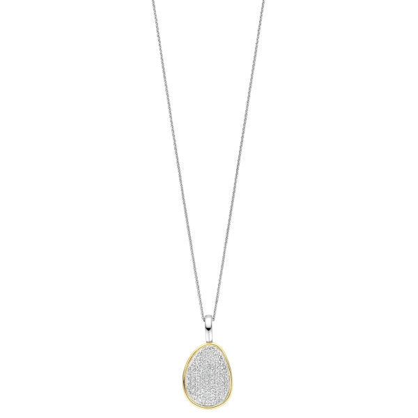 Gold and Silver Pavé Pebble Pendant Necklace