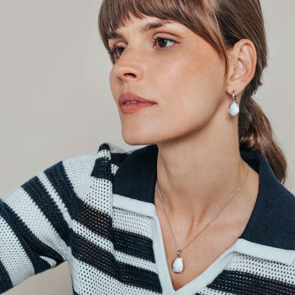 Gold and Silver Pavé Pebble Pendant Necklace