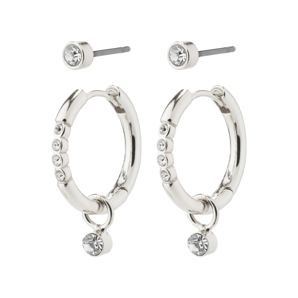 ELNA crystal earrings 2-in-1 set silver-plated