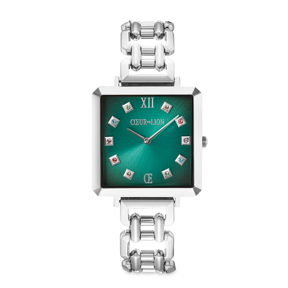 Turquoise Glaze Cube Statement Silver Watch